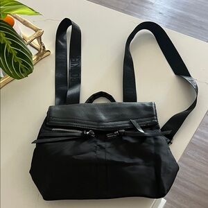 Bother Black Backpack with Leather Trim and Branded Straps